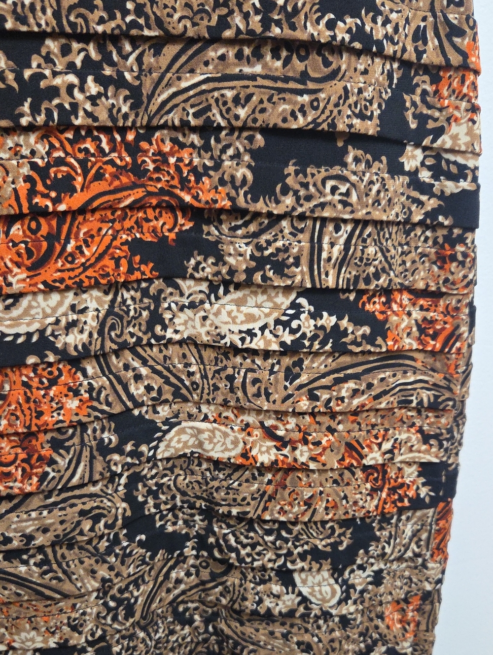 Adrianna Papell Classic Sleeveless Elegant Pleated Midi Dress Paisley Warm Tones - Picture 7 of 13